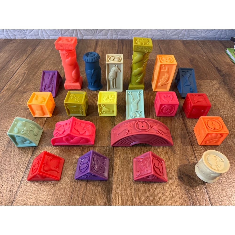 Battat B Toys One Two Squeeze Soft Building Blocks Multicolor Sensory Lot 21 PC